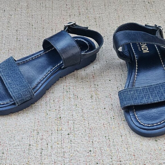 Fendi Kids Boys Sandal Blue Leather/Canvas Upper Shoes Made in Italy Size 33 kid - Picture 4 of 11